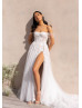 Sweetheart Neck Ivory Lace Tulle High Slit Sexy Wedding Dress